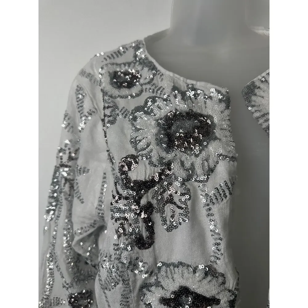 NWT Boston Proper Floral Sequin Embellished Shimmer Linen Jacket Sz 12 $190 C1 - Picture 2 of 8